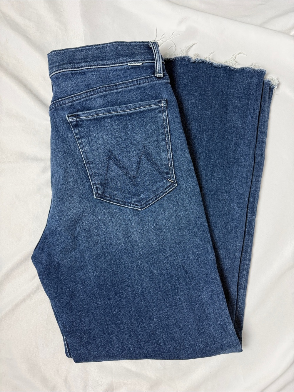 MOTHER Raw-Hem Wide Leg Jeans in Dark Blue